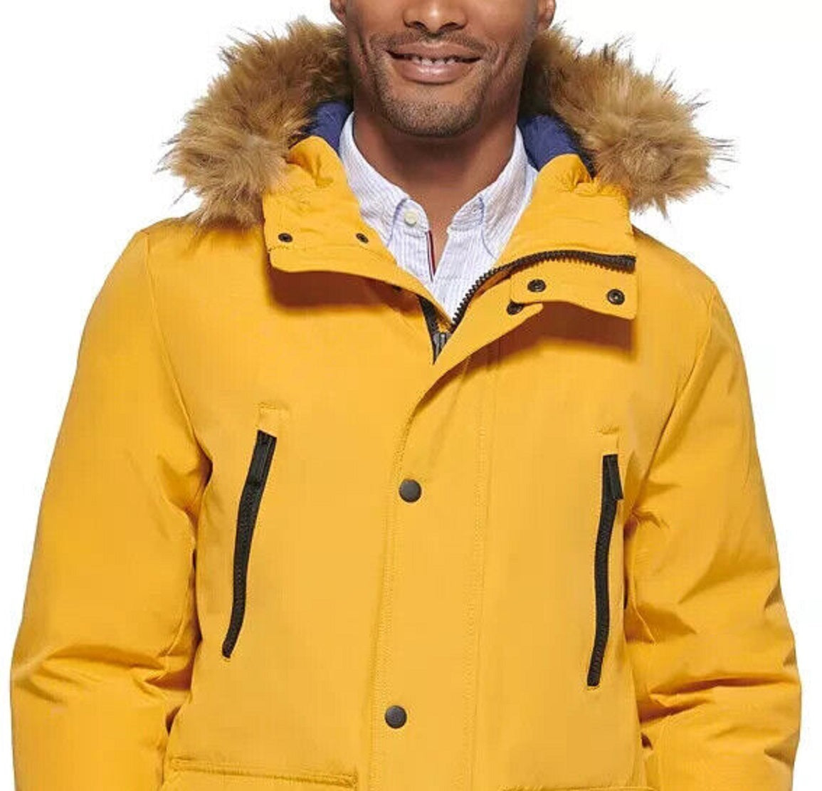 Club Room Men's Parka With A Faux Fur Hood Jacket Yellow Size X-Large