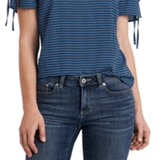 CeCe Women's Geo Collar Blouse Blue Size Medium