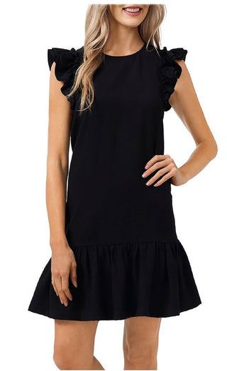 CeCe Women's Flutter Sleeve Shift Dress Black Size 10