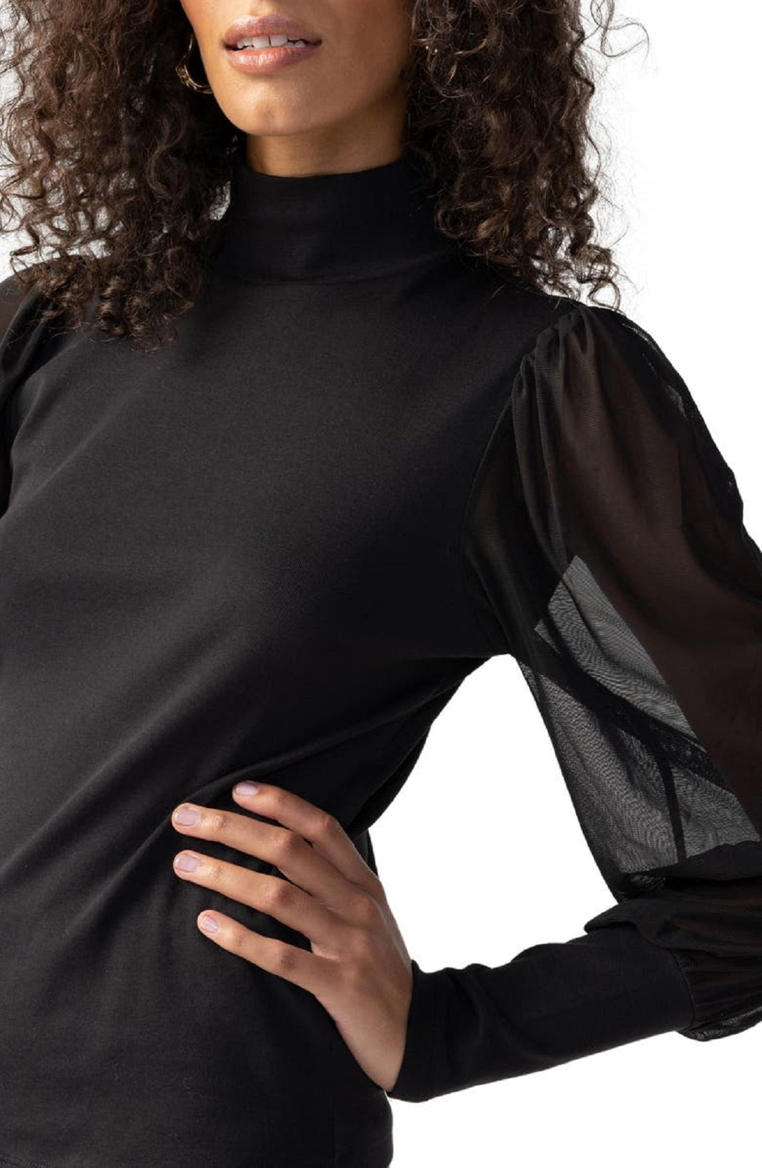 Sanctuary Women's n My Mind Mesh Sleeve Mock Neck Top Black Size Medium