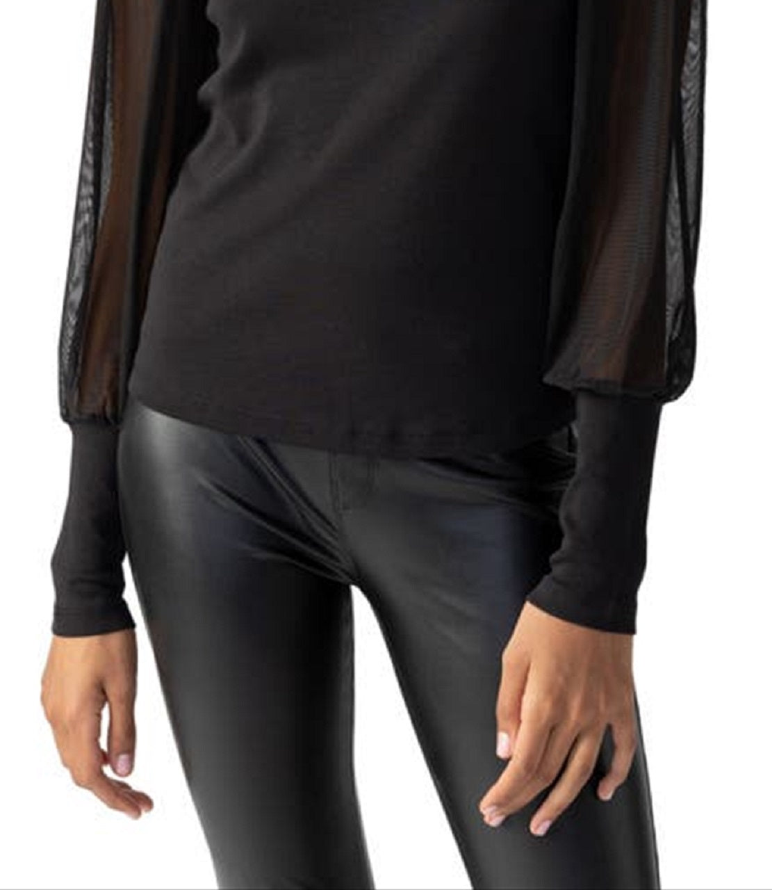 Sanctuary Women's n My Mind Mesh Sleeve Mock Neck Top Black Size Medium