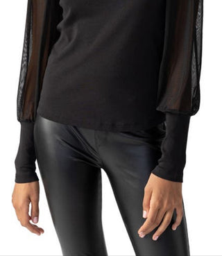Sanctuary Women's n My Mind Mesh Sleeve Mock Neck Top Black Size Medium