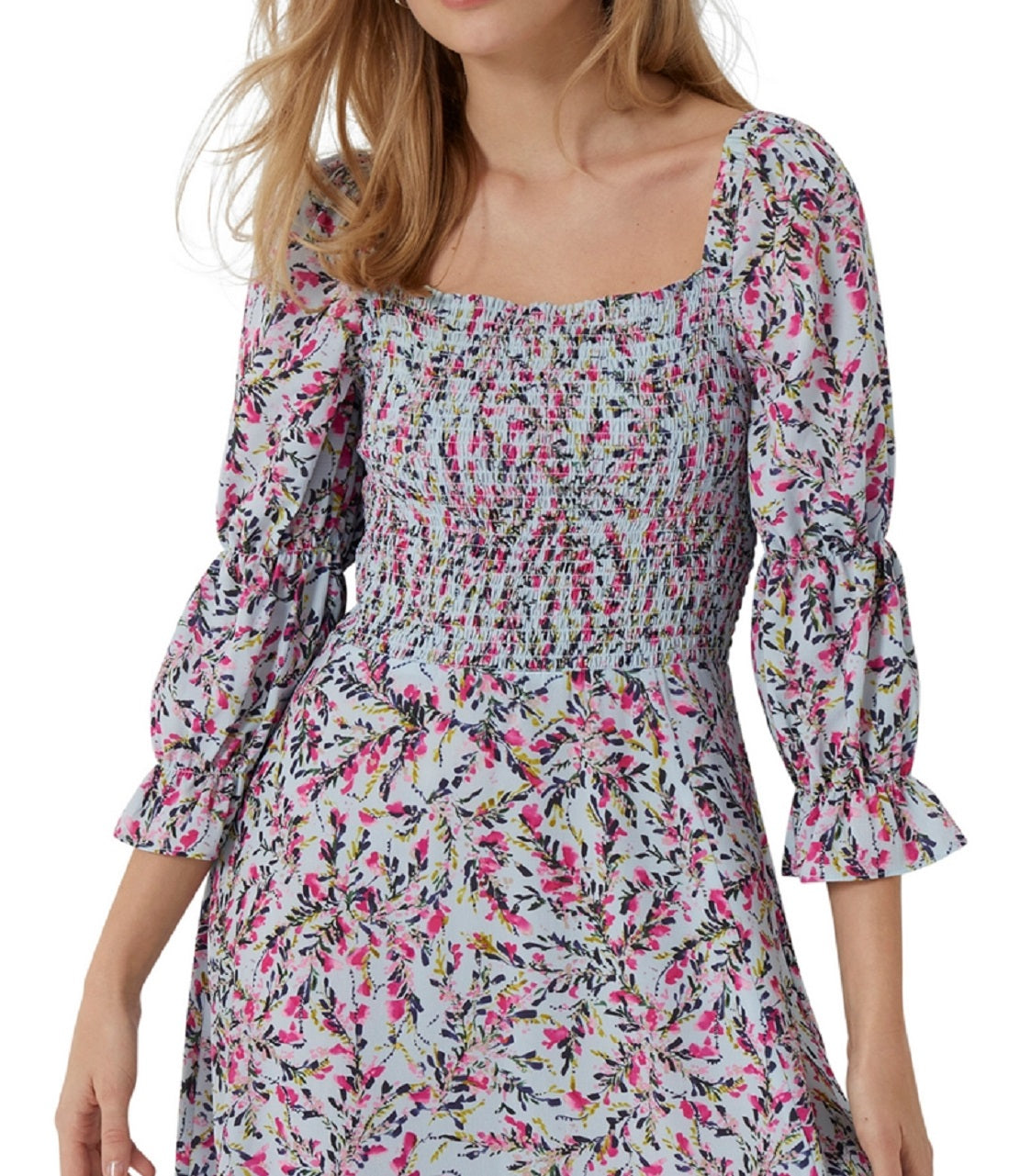 French Connection Women's Flores Verona Empire Waist Crepe Dress Blue Size Medium