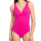 Ralph Lauren Women's Stretch Shirred Lined Deep V Neck Twist Front Underwire One Piece Swimsuit Pink Size 16