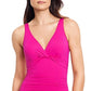 Ralph Lauren Women's Stretch Shirred Lined Deep V Neck Twist Front Underwire One Piece Swimsuit Pink Size 16
