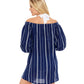 Ralph Lauren Women's Slub Stripe Off The Shoulder Cover Up Dress Blue Size Small
