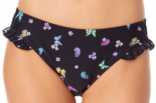 California Waves Junior's Ruffle Hipster Bikini Bottoms Swimsuit Black