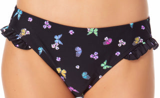 California Waves Junior's Ruffle Hipster Bikini Bottoms Swimsuit Black