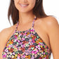 California Waves Junior's Handkerchief Halter Bikini Top Swimsuit Black Multi