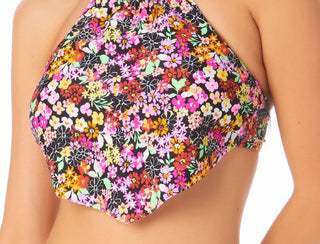 California Waves Junior's Handkerchief Halter Bikini Top Swimsuit Black Multi