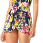 Anne Cole Women's Tropical Floral Surplice Swimdress Swimsuit Blue Size 8