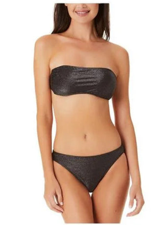 California Waves Junior's Metallic Shine Bandeau Bikini Top Swimsuit Black