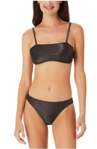 California Waves Junior's Metallic Shine Bandeau Bikini Top Swimsuit Black