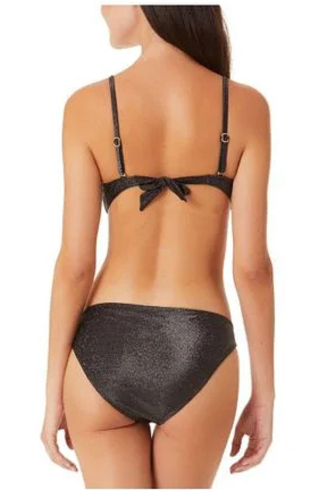 California Waves Junior's Metallic Shine Bandeau Bikini Top Swimsuit Black
