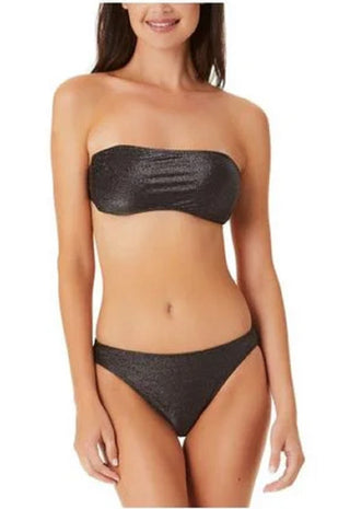 California Waves Junior's Metallic Shine Bandeau Bikini Top Swimsuit Black