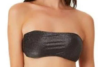 California Waves Junior's Metallic Shine Bandeau Bikini Top Swimsuit Black