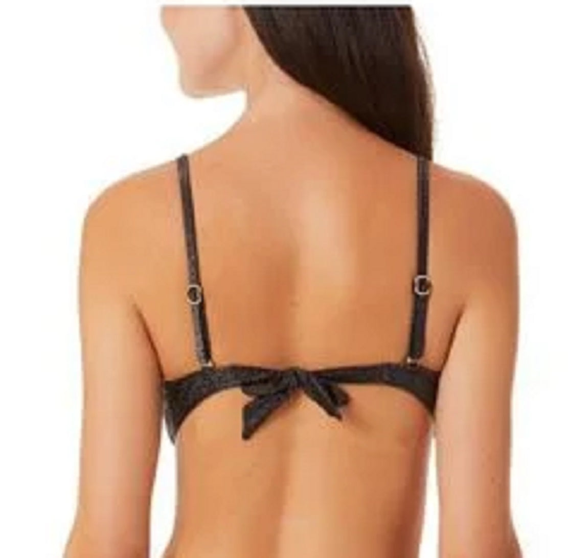California Waves Junior's Metallic Shine Bandeau Bikini Top Swimsuit Black