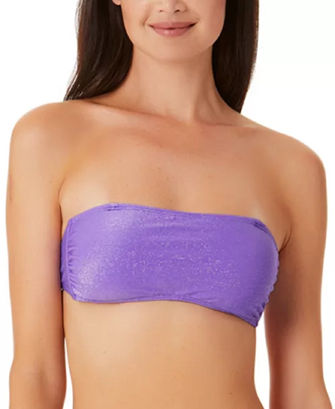 California Waves Junior's Metallic Shine Bandeau Bikini Top Swimsuit Purple