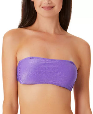 California Waves Junior's Metallic Shine Bandeau Bikini Top Swimsuit Purple