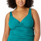 Anne Cole Women's Twist Front Underwire Tankini Top Swimsuit Green Size 24W