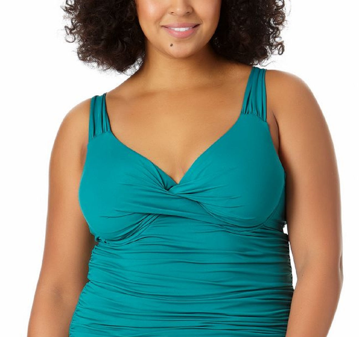 Anne Cole Women's Twist Front Underwire Tankini Top Swimsuit Green Size 24W