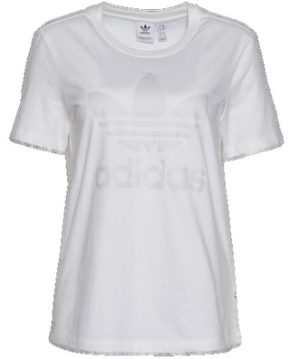 adidas Women's Cotton Glitter Ribbed Logo Graphic Short Sleeve Crew Neck T-Shirt White Size X-Small