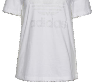 adidas Women's Cotton Glitter Ribbed Logo Graphic Short Sleeve Crew Neck T-Shirt White Size X-Small
