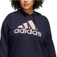 adidas Women's Fleece Ribbed Drawstring Hood Step Logo Graphic Sweatshirt Blue