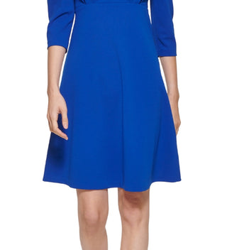 Calvin Klein Women's Puff Shoulder A-Line Dress Blue Size 4 Petite