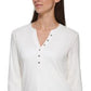 Calvin Klein Women's 3/4 Sleeve Button Front Henley Top White Size Small