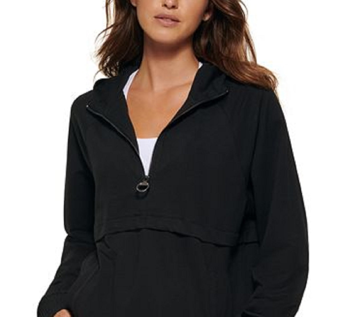 Calvin Klein Women's Garment Dyed 1/2 Zip Hoodie Black Size Large