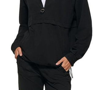 Calvin Klein Women's Garment Dyed 1/2 Zip Hoodie Black Size Large