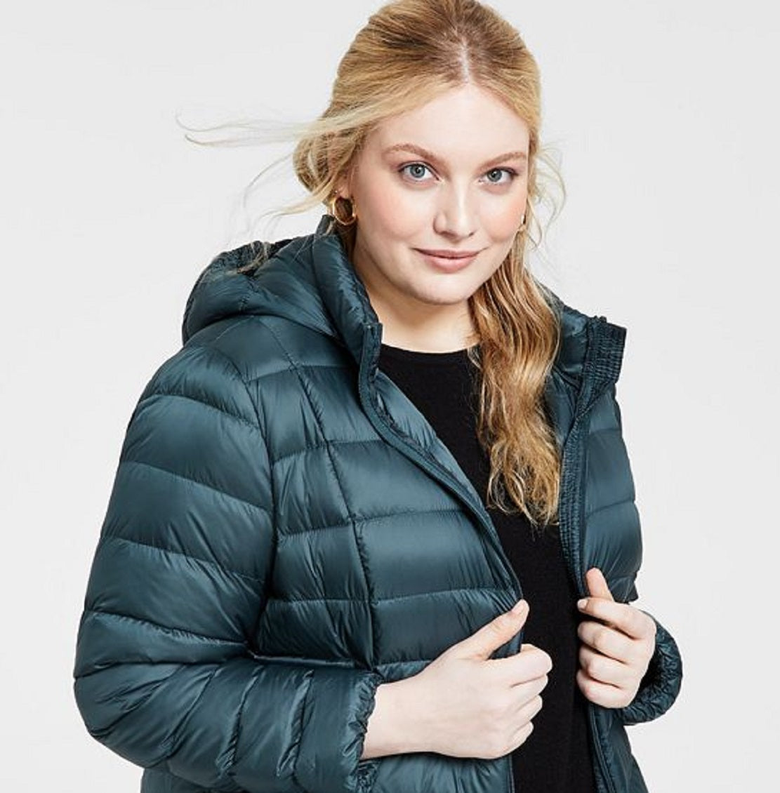 Charter Club Women's Hooded Packable Down Puffer Coat Green Size 2X