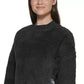 Calvin Klein Women's Faux Sherpa Cropped Pullover Top Black Size X-Large