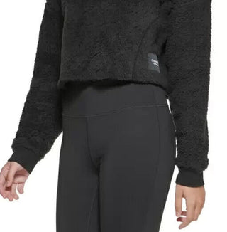 Calvin Klein Women's Faux Sherpa Cropped Pullover Top Black Size X-Large