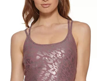Calvin Klein Women's Printed Strappy Back Tank Top Brown Size Large