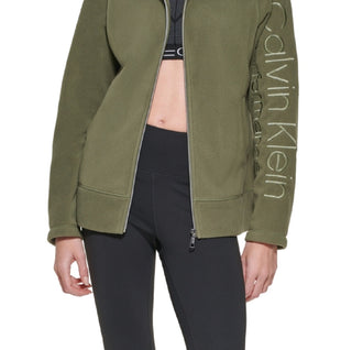 Calvin Klein Women's Mock Neck Fleece Jacket Green Size Medium