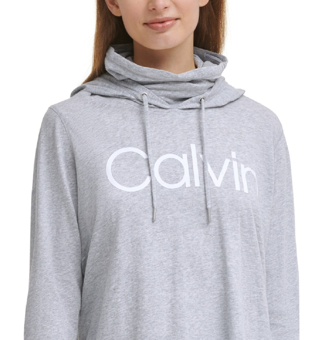 Calvin Klein Women's Face Cover Logo Hoodie Grey Size Medium