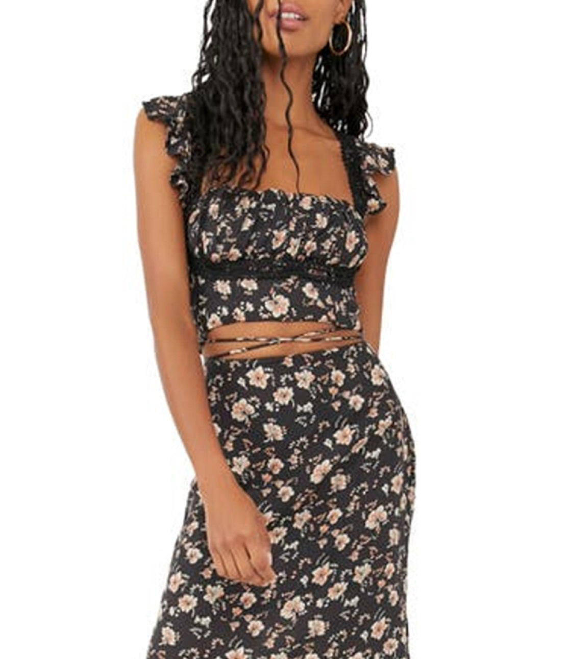 Free People Women's Floral Crop Top & Maxi Skirt Black Size 4