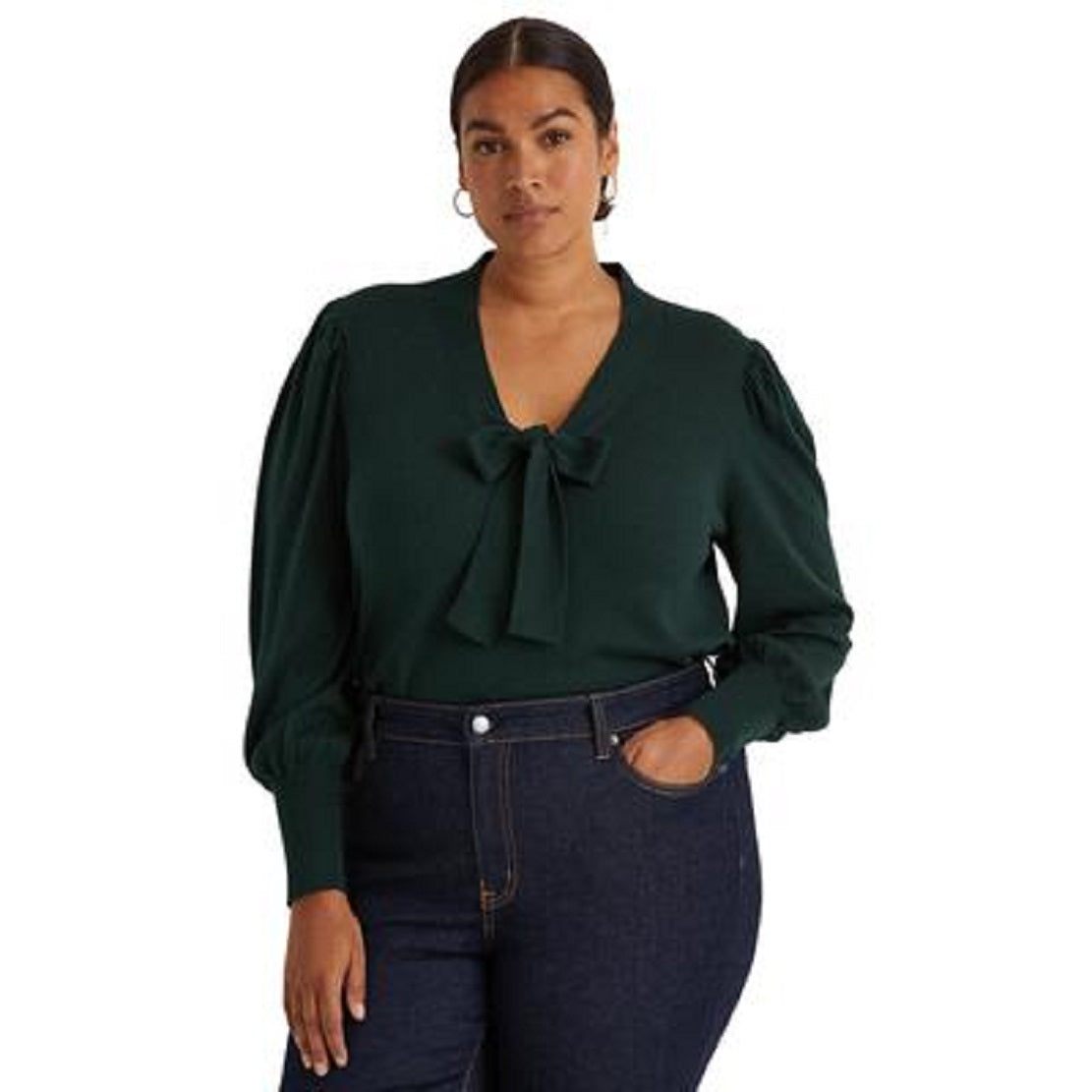 Ralph Lauren Women's Cotton Blend Puff Sleeve Sweater Green Size 2X