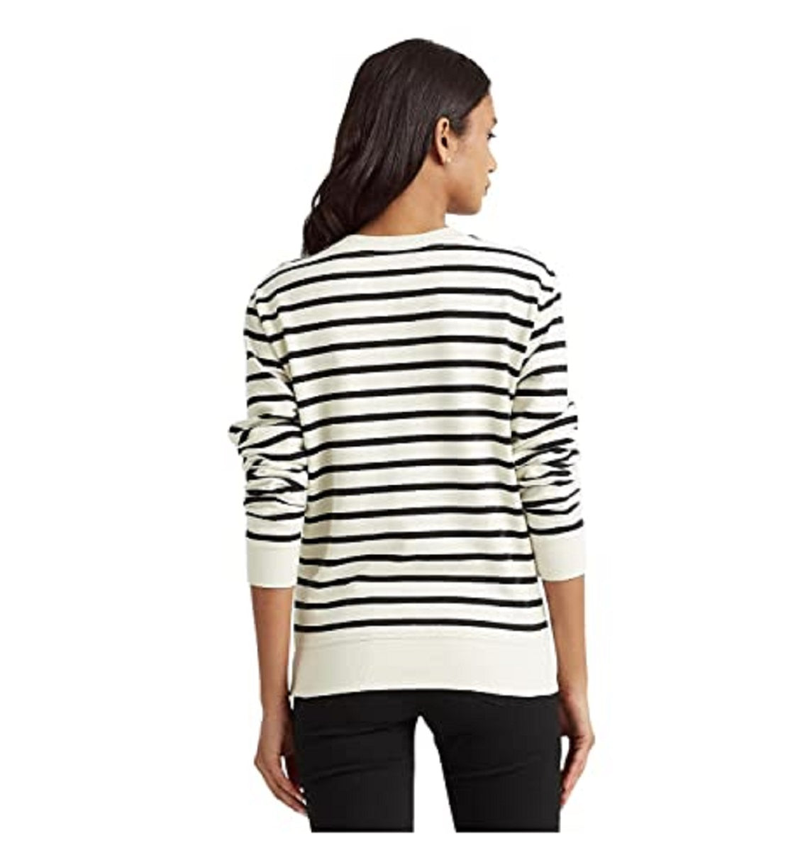 Ralph Lauren Women's Button Trim Striped Sweatshirt Black Size X-Large