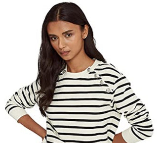 Ralph Lauren Women's Button Trim Striped Sweatshirt Black Size X-Large