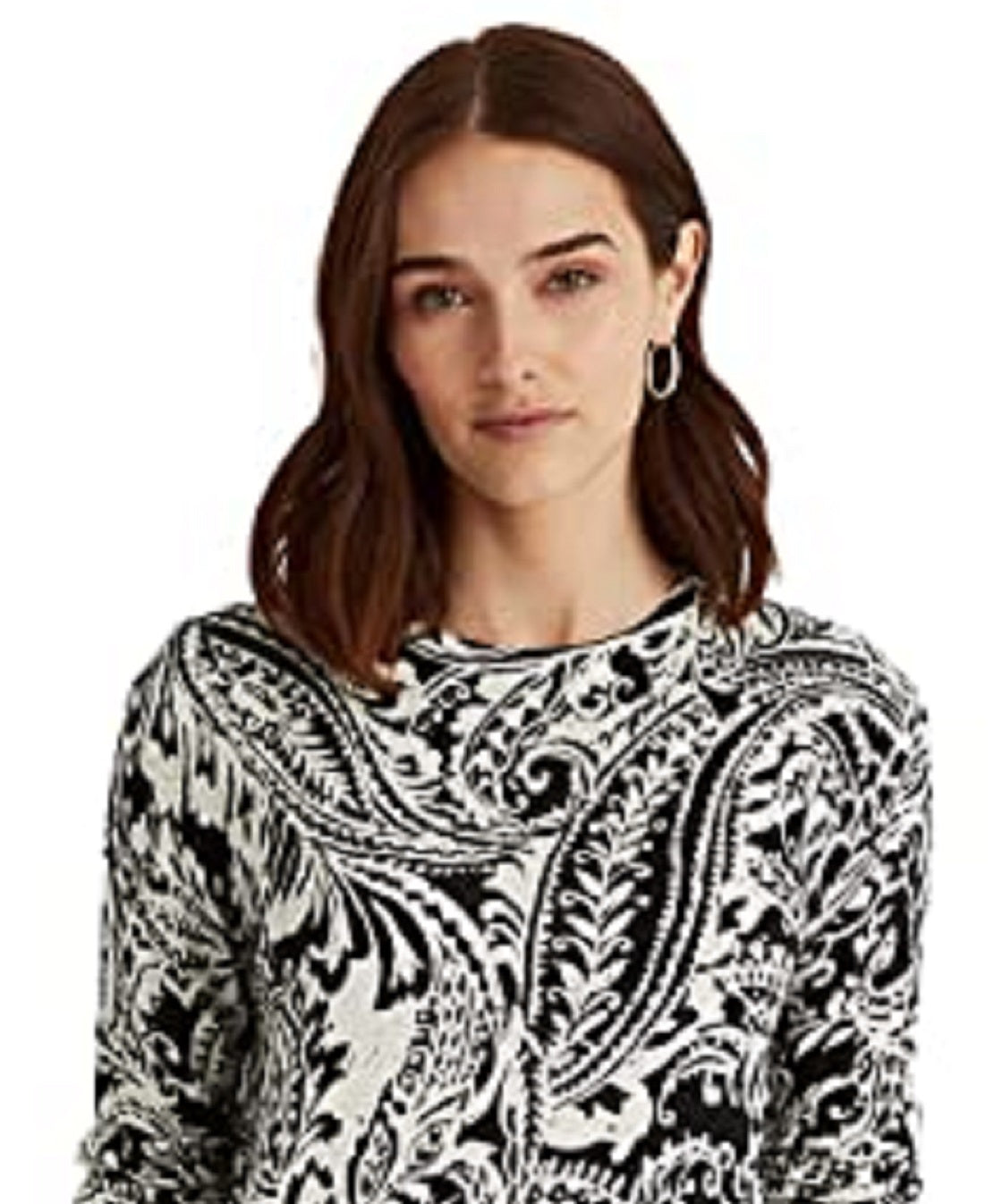 Ralph Lauren Women's Paisley Crew Neck Sweater Black Size Large