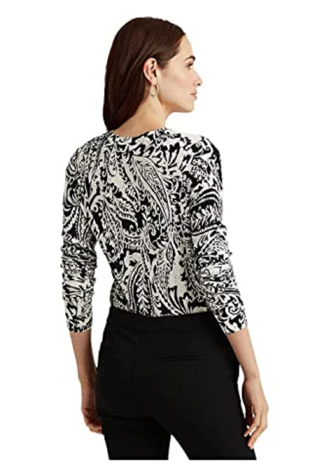 Ralph Lauren Women's Paisley Crew Neck Sweater Black Size Large
