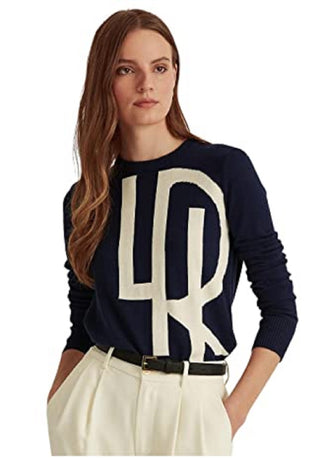 Ralph Lauren Women's Logo Cotton Blend Sweater Blue Size X-Large