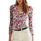 Ralph Lauren Women's Stretch Fitted Printed Long Sleeve Surplice Neckline Top Blue Size Medium