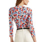 Ralph Lauren Women's Stretch Fitted Printed Long Sleeve Surplice Neckline Top Blue Size Medium