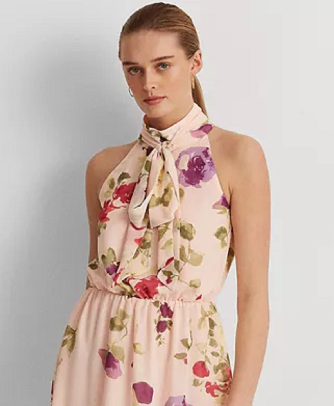 Ralph Lauren Women's Floral Chiffon Sleeveless Dress Pink Size 10