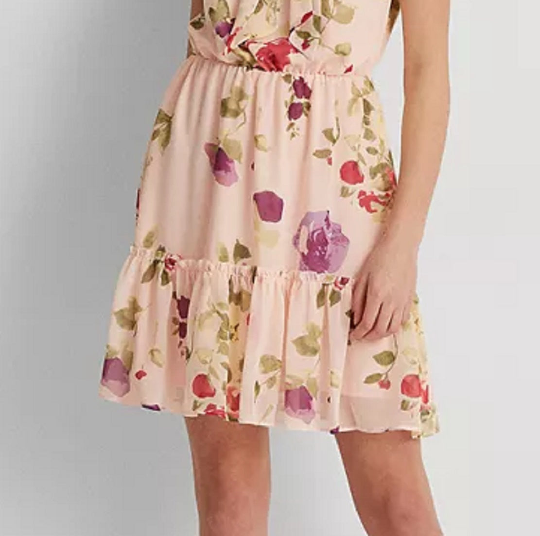 Ralph Lauren Women's Floral Chiffon Sleeveless Dress Pink Size 10