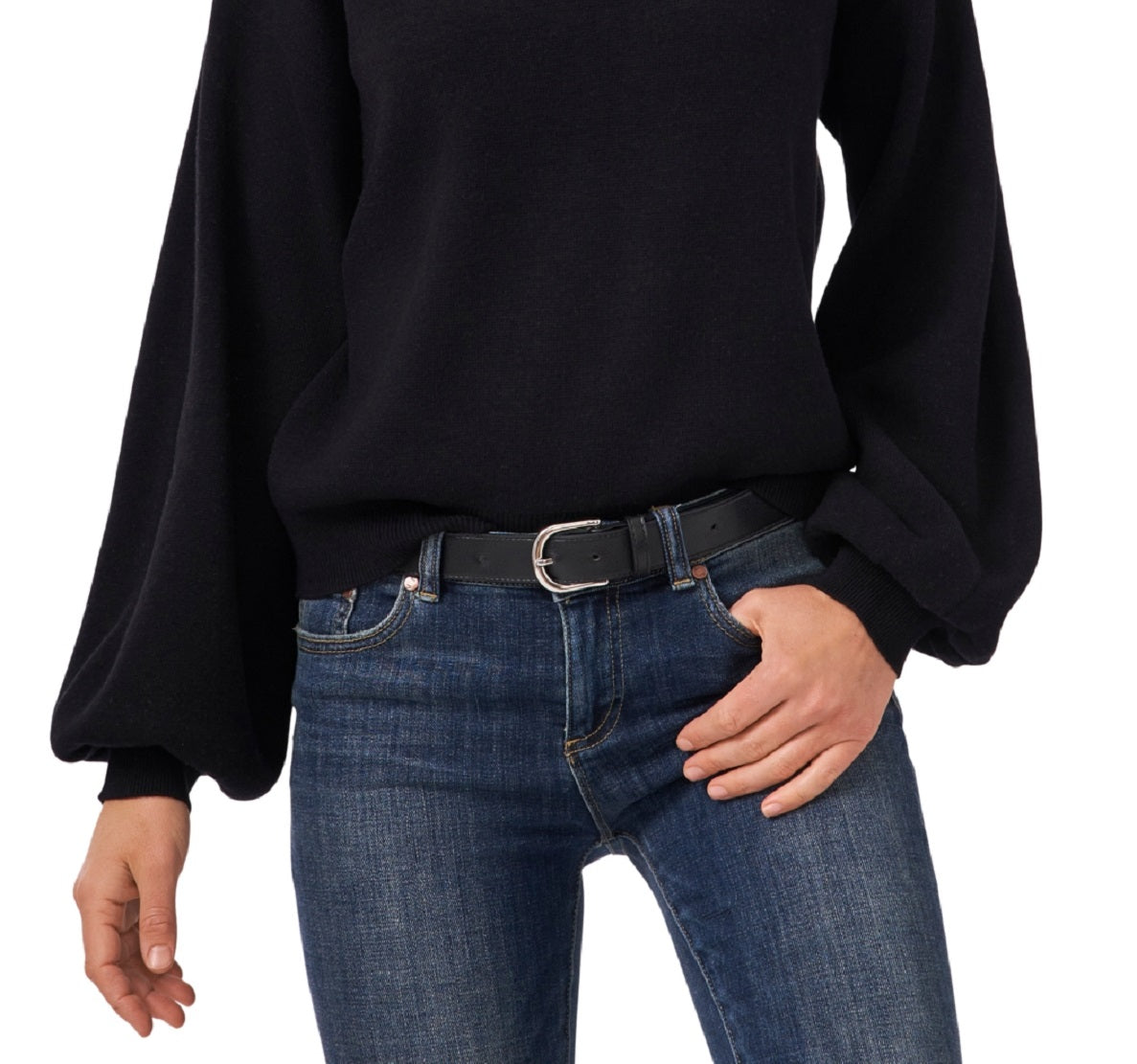 Vince Camuto Women's Bishop Sleeve Cotton Blend Sweater Black Size Medium